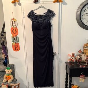XSCAPE navy blue gown.